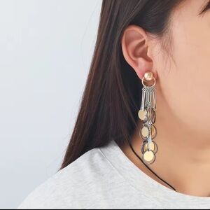 Zara Gold&Silver Round Tassel Dangling Earrings